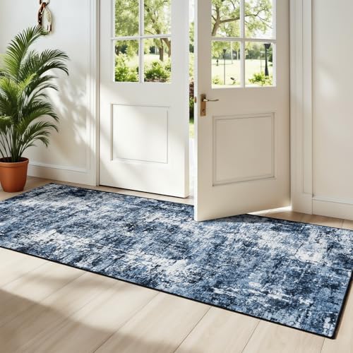 Rugflix 2x7 Runner Rug for Hallway, Washable Navy Blue Kitchen Runners - color: 01-ocean Blue, size: 2' x 7' (Runner)
