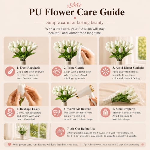 Mandy's 20 Stems Pure White Artificial Tulip Flowers for Home Centerpieces - color: Pure White