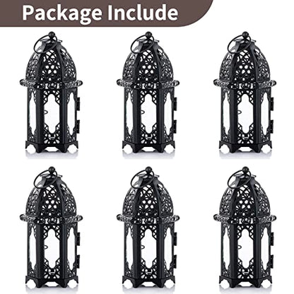 NUPTIO 6 Pcs Hanging Candle Holder Lantern Centerpiece Table/Hanging Glass Hexagon Moroccan Candle Lantern Holders, Black (Pack of 2) - color: Black, size: 6 Pcs Small Size (Pack of 2)