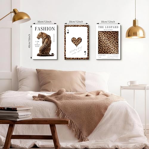 WENGTIAO 3Pcs Trendy Cheetah Poker Canvas Wall Art Prints 12"x16" - color: Trendy Cheetah, size: 12"x16"x3Pcs