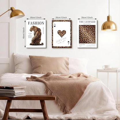 WENGTIAO 3Pcs Trendy Cheetah Poker Canvas Wall Art Prints 12"x16" - color: Trendy Cheetah, size: 12"x16"x3Pcs