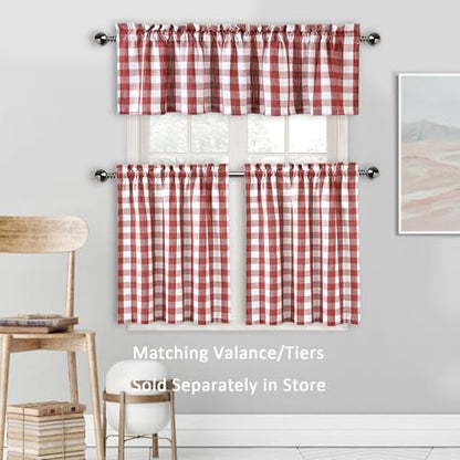 Amzdecor Red White Buffalo Plaid Valance Semi Sheer Cafe Curtain 55"x15" - color: White/Red