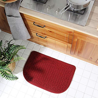 COSY HOMEER 27x18 Half Round Kitchen Rug,Non Slip Washable Mat,Burgundy 1PC - color: Burgundy, size: 1'6" x 2'3" (Semicircular)