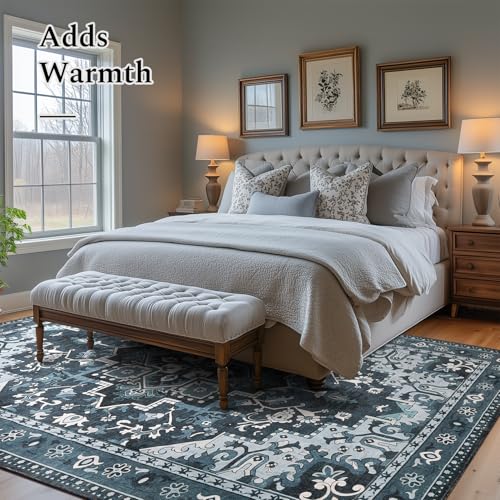 Rugflix 8x10 Area Rugs for Living Room, Washable Dark Navy Blue Large Rug - color: Dark Navy Blue, size: 8' x 10' (Rectangular)