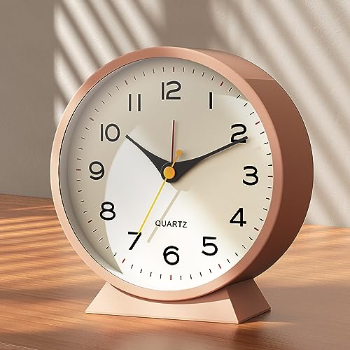 AYRELY® 4.5" Analog Alarm Clock, Small Retro Desk Clock and Table Clock - color: Light Pink