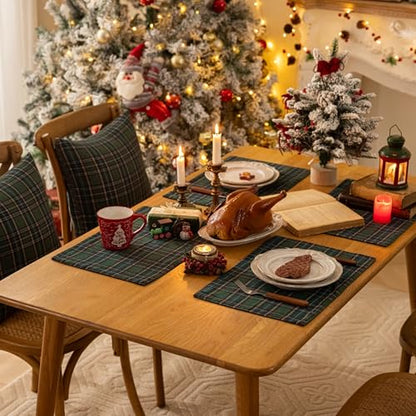 AQOTHES Christmas Plaid Placemat Set of 4 Green Blue 12x18 Inch Table Decor - color: Green Blue Plaid