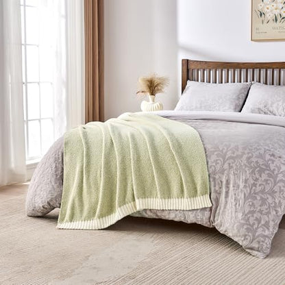 CozeCube Reversible Knitted Throw Blanket, Sage Green White Melange 50"x60" - color: M-sage Green, size: 50"x60"