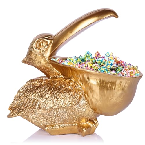 Pelican Key Holder Statues,Fun Animal Hippo Candy Dish,Candy Dish for Office Desk Unique,Modern Key Holder for Pelican Figurine,Suitability Desk and Entry Table Decor Items (All Gold) - color: Gold