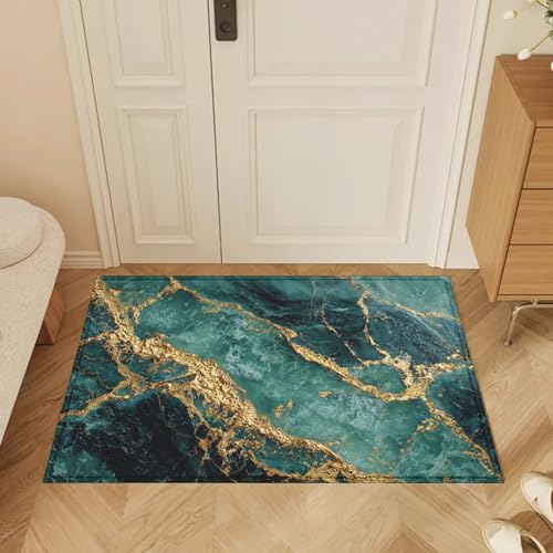 Green Gold Marble Bath Mat Rug, Door Mat Doormat Entrance Non-Slip Bathroom Rugs for Entryway Bathroom Kitchen 17 x 30 Inch - color: Green Gold Marble