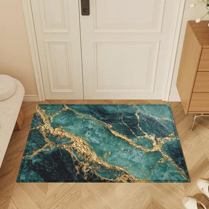 Green Gold Marble Bath Mat Rug, Door Mat Doormat Entrance Non-Slip Bathroom Rugs for Entryway Bathroom Kitchen 17 x 30 Inch - color: Green Gold Marble