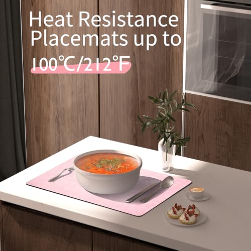 Maxpearl Faux Leather Placemats Set of 6, Easy to Clean, Light Pink - color: Light Pink