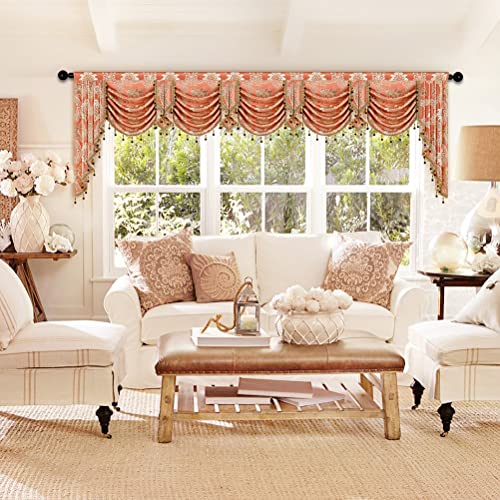 ELKCA Damask Coffee Jacquard Swag Waterfall Valance for Bedroom Curtain Valance for Living Room Kitchen Valance,Rod Pocket, W138 Inch,1 Panel - color: Valance,damask-coffee, size: 138"W x 43"L (Pack of 1)
