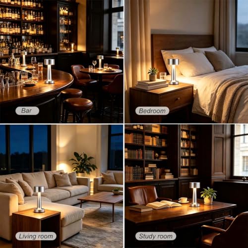 HPUFKOT Portable LED Table Lamp, 3-Levels Brightness Metal Desk Lamp,3 Color Touch Control Rechargeable Lamp, Ideal Bedside Lamp for Nightstand,Bedroom, Living Room (Silver) - color: Silver