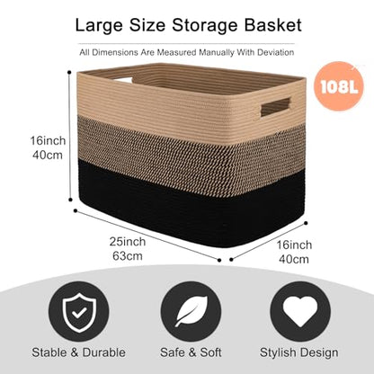 OIAHOMY 108L Extra Large Blanket Basket Dog Toy Basket Yellow and Black - color: Yellow and Black