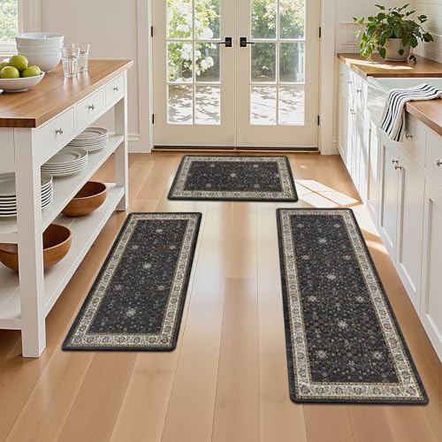 Pauwer Anti Fatigue Kitchen Floor Mats Set of 3, Cushioned Rugs, Black - color: Black