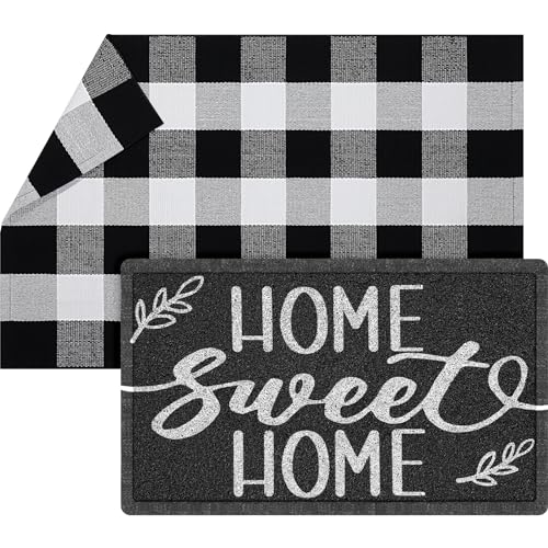 Geelin 2 Pcs Home Sweet Home Doormat, Black and White Buffalo Plaid Rug Set - style: Home Sweet Home