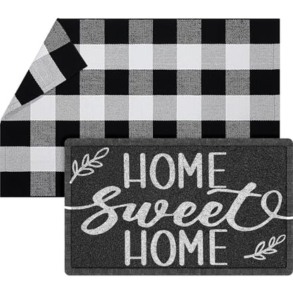 Geelin 2 Pcs Home Sweet Home Doormat, Black and White Buffalo Plaid Rug Set - style: Home Sweet Home