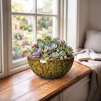 Lotus Bowl Planter, 8 Inch Ceramic Bonsai Pots, Yellow Leopard - color: Yellow Leopard-1, size: 8 Inch