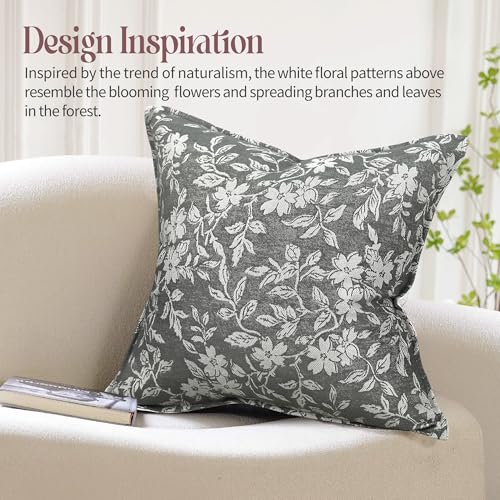 Floral Lumbar Pillow Covers 12x20 Farmhouse Jacquard Pillow Covers, 2 Pack - color: B-grey-flower, size: 20" x 12" (Pack of 2)