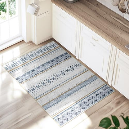 2x3 Washable Area Rugs for Living Room Boho Bathroom Rug Blue/Brown - color: Blue/Brown, size: 2' x 3' (Rectangular)