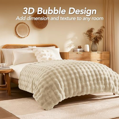 L'AGRATY Faux Rabbit Fur Throw Blanket for Couch, 90'' x 90'' Almond White - color: Almond White, size: 90" x 90"
