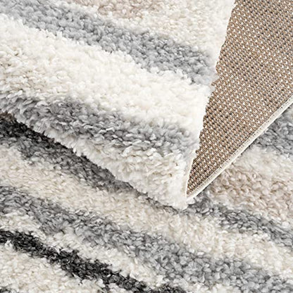 Hauteloom Lux Shag - Moroccan Farmhouse Hallway Entryway Kitchen Shaggy Runner Rug - Bohemian Shag - Plush High Pile - Southwestern Boho Soft Carpet - Tribal Aztec - Grey, Beige - 2'7" x 7'3" - color: Cream, Beige, Gray / Zoya, size: 2'7" x 7'3" (Runner)