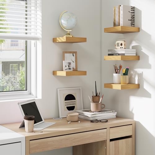 Floating Shelves for Wall, Wall Mounted Wood Shelves, Oak, Set of 3, 6.5” - color: Oak, size: 6.5"W x 6.5"D , 3 Pack