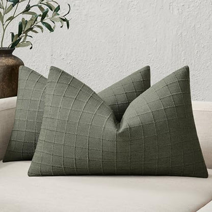 ZeeMart 2Pk Heavy Weight Artisanal Grid Pillow Covers 12x20in Army Green - color: Army Green, size: 20" x 12" (Pack of 2)