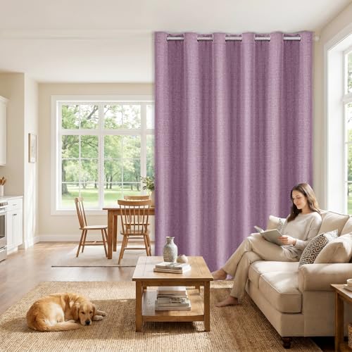 Faux Linen Blackout Sliding Door Curtains, 100"W x 108"L (1 Panel) - color: Light Purple, size: 100"W x 108"L (Pack of 1)