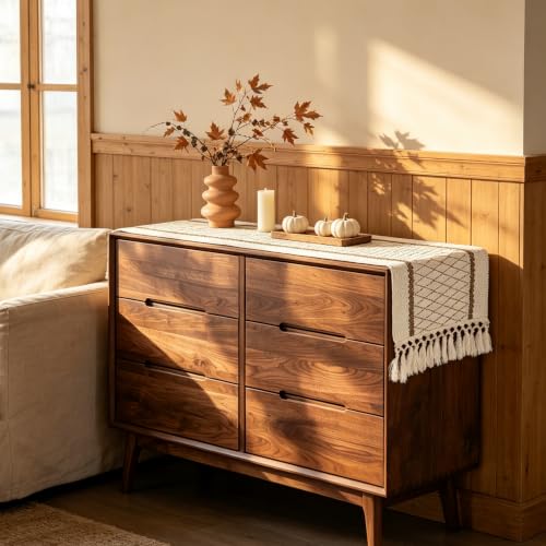 yuboo Fall Boho 72 Inches Table Runner, Modern Farmhouse Dresser Cover Top - color: Beige&cream, size: 72 inch