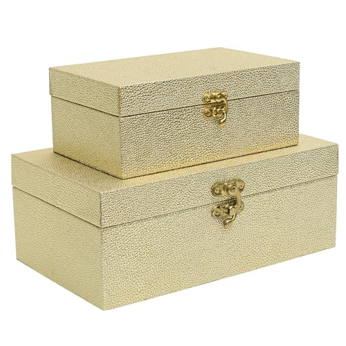 DECOR4SEASON Faux Leather Decorative Storage Boxes Set of 2, Gold - color: Gold