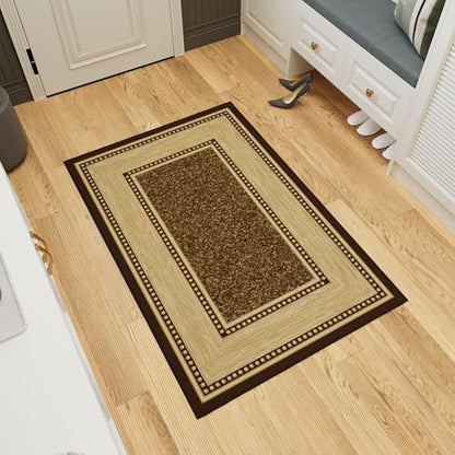 Ottomanson 3x5 Area Rugs – Ultra-Thin Entryway Rug - color: Border Dark Brown, size: 3'3" x 4'7" (Area Rug)