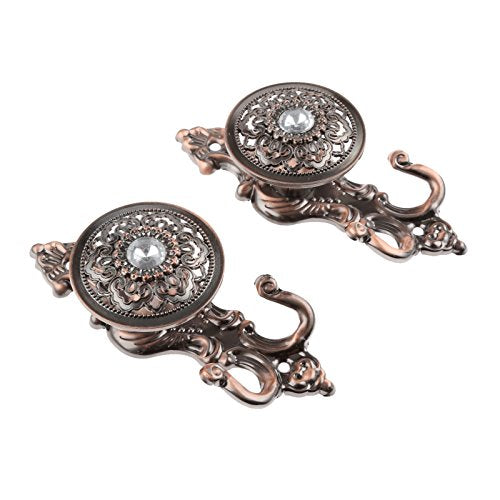 2Pcs Red Copper Crystal Curtain Hold Back Tieback Wall Hook Tassel Decor Pothook Holder with Screws - color: Red Copper