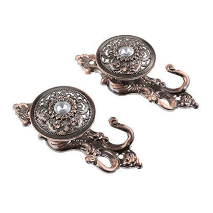 2Pcs Red Copper Crystal Curtain Hold Back Tieback Wall Hook Tassel Decor Pothook Holder with Screws - color: Red Copper