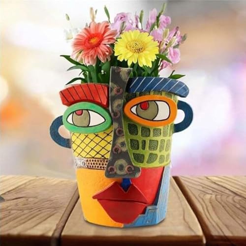 Picasso Pot, Face Planters, Plant Pots Sanxingdui Style, Abstract Head Planter, Handcrafted Planter Resin - Cute and Funky(Modern) - color: Modern