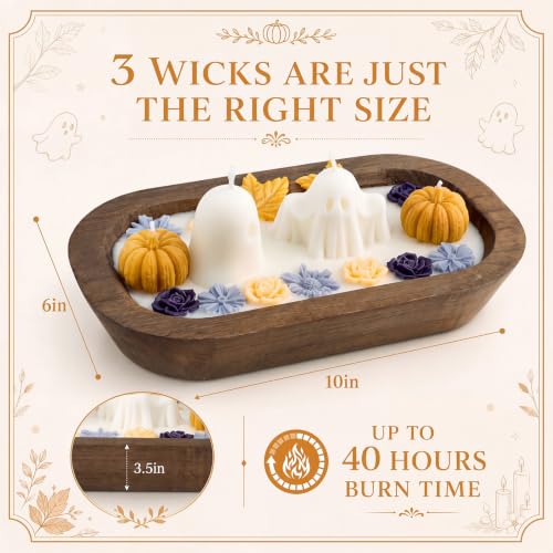 Siifert Halloween Ghost Wooden Dough Bowl Candle Fall Decorations Indoor - style: Ghost