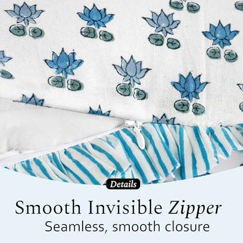 CPC Arctic Blue Block Print Ruffle Sham Pillow Cover 12x20 Inch, Pack of 1 - color: Arctic Blue, size: 20" x 12" (Pack of 1)
