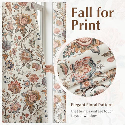 FMFUNCTEX Beige Boho Blackout Floral Curtains, 52X96 Inches, 2 Panels - color: Beige, size: 52"W x 96"L (Pack of 2)