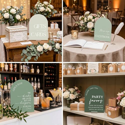 Weysat 4 Pcs Sage Green Acrylic Wedding Signs for Ceremony Reception - color: Sage Green