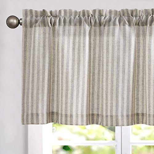 jinchan Linen Boxter Stripe Valances for Window 16 inch,Taupe Grey,1 Panel - color: Boxter Stripe | Taupe Grey on Linen, size: 50"W x 16"L (Pack of 1)