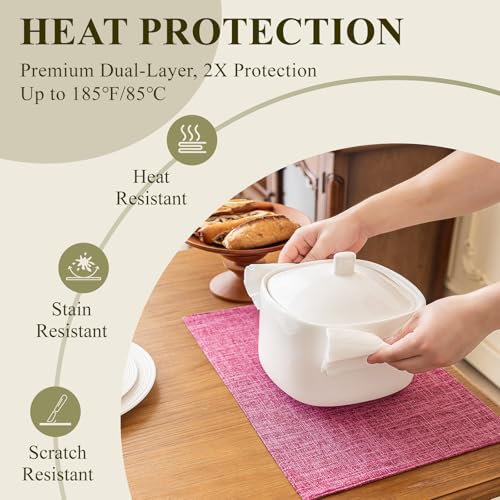 KXN Placemats Set of 4, Durable Dual-Layer Fabric Table Mats, Hot Pink - color: Hot Pink