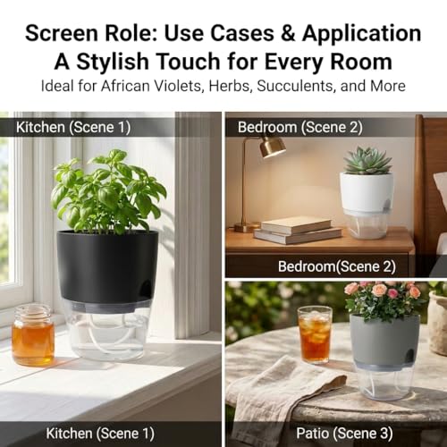 Vanavazon 6 Inch Self Watering Pots for Indoor Plants African Violet Pots - color: Black