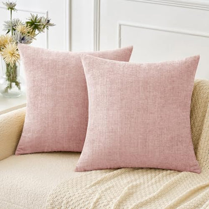 MIULEE Soft Chenille Throw Pillow Covers Pink 16x16 Inch Pack of 2 - color: Pink, size: 16" x 16" (Pack of 2)