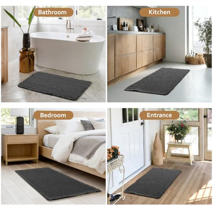 JIUZHEN Set of 2 Waffle Bathroom Rugs Boho Bath Mats 16"x24"+24"x36" Black - color: Black, size: 16"x24" + 24"x36"