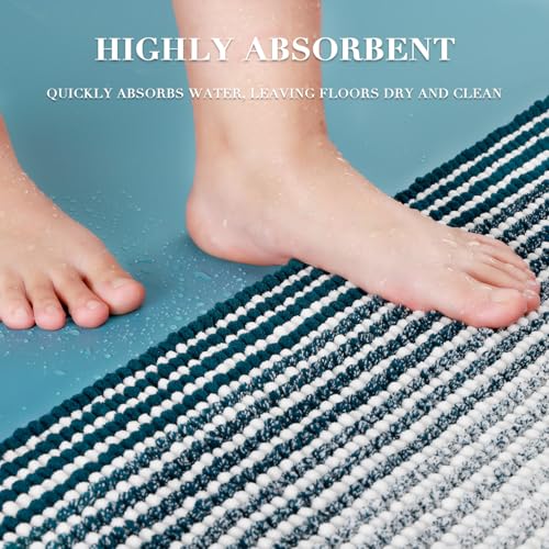 BSICPRO Bathroom Rugs Sets 2 Piece, Non Slip Striped Bath Mats, Teal - color: Teal, size: 20" x 32" Plus 16" x 24"