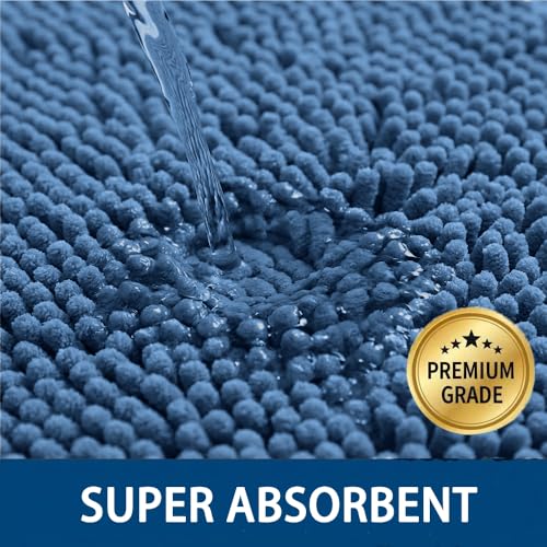 Bathroom Rugs Sets 2 Piece,Super Absorbent Chenille Bath Mats and U-Shaped Toilet Rug,Strong PVC Non Slip Backing,Microfiber Washable Dry Quickly Bath Mats for Bathroom(20"x32"+20"x20"U, Medium Blue) - color: Medium Blue