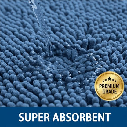 Bathroom Rugs Sets 2 Piece,Super Absorbent Chenille Bath Mats and U-Shaped Toilet Rug,Strong PVC Non Slip Backing,Microfiber Washable Dry Quickly Bath Mats for Bathroom(20"x32"+20"x20"U, Medium Blue) - color: Medium Blue