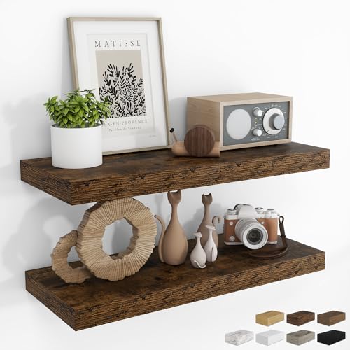 RICHFOCUS Bathroom Floating Shelves for Wall 2Pack|Rustic Brown|28" L - color: Rustic Brown, size: 28"L x 8"D, Set of 2