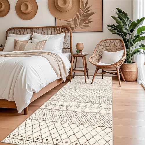 4x8 Geometric Beige Hallway Runner Rug: Moroccan Machine Washable Runner - color: Geo Beige, size: 4' x 8' (Rectangular)