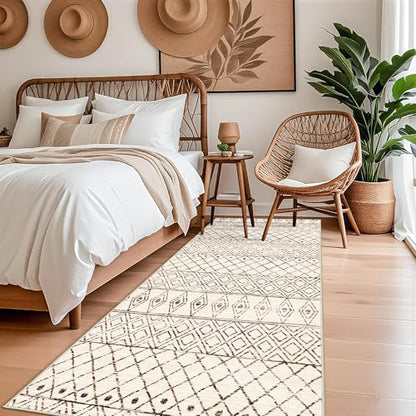 4x8 Geometric Beige Hallway Runner Rug: Moroccan Machine Washable Runner - color: Geo Beige, size: 4' x 8' (Rectangular)